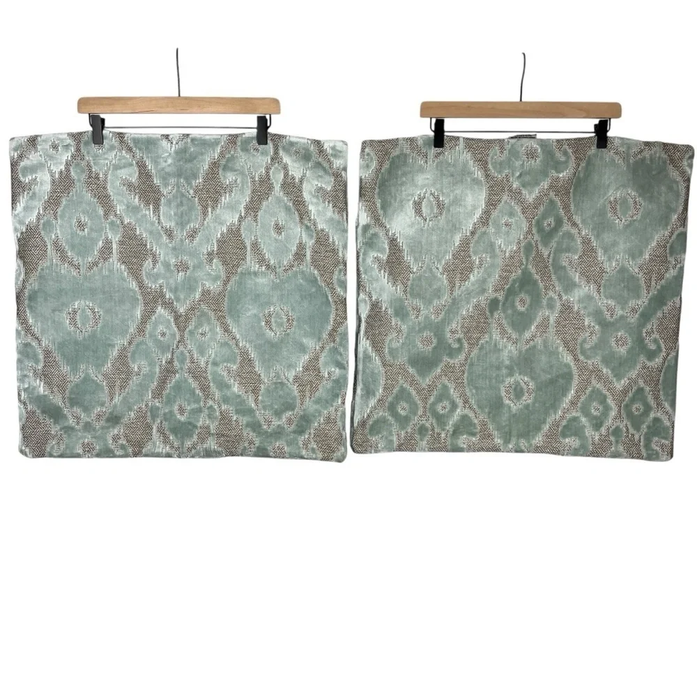 Z GALLERIE Seaglass Blue and Beige Velvet Euro Pillow Cover Shams (2) 32